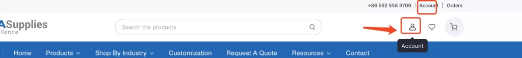 Click the user icon at the top of the navigation bar or the “Account” link to enter your personal account page.