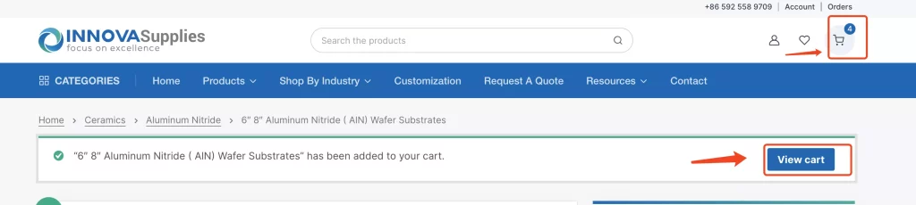 Click “View Cart” or the cart icon in the navigation bar to view your cart or proceed directly to checkout.